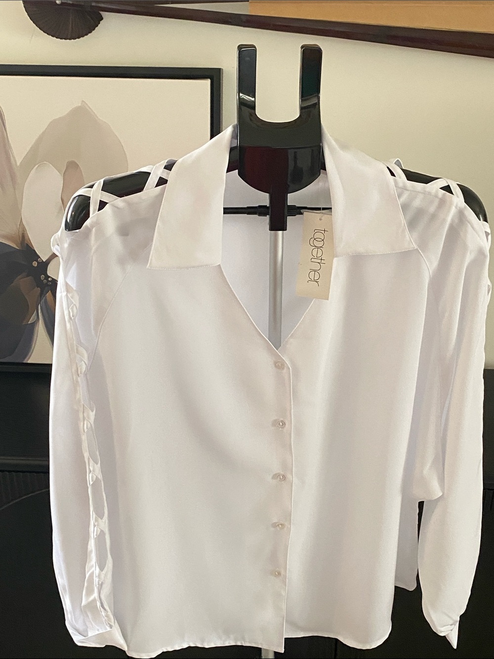 Gorgeous Together White Lattice Sleeve Blouse